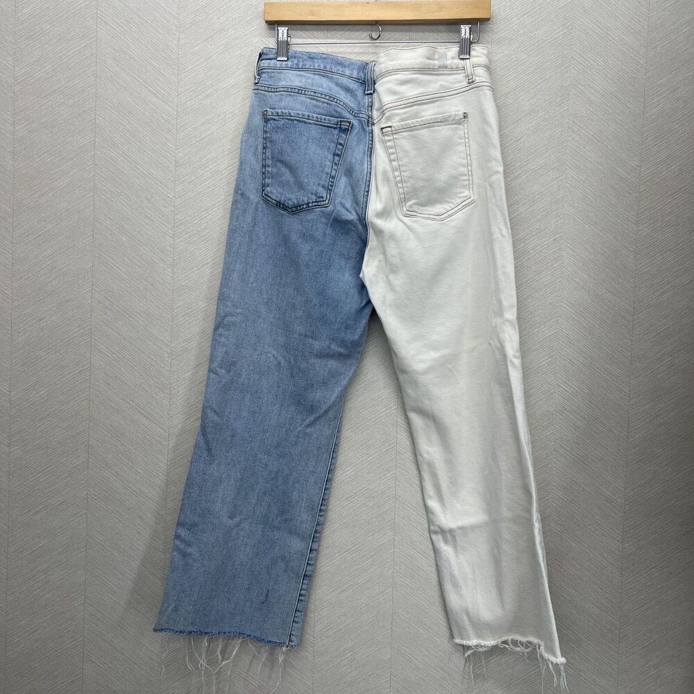 7 for all Mankind Cropped Alexa Raw Hem Colorblock White and Blue Jeans Womens S - Picture 3 of 16